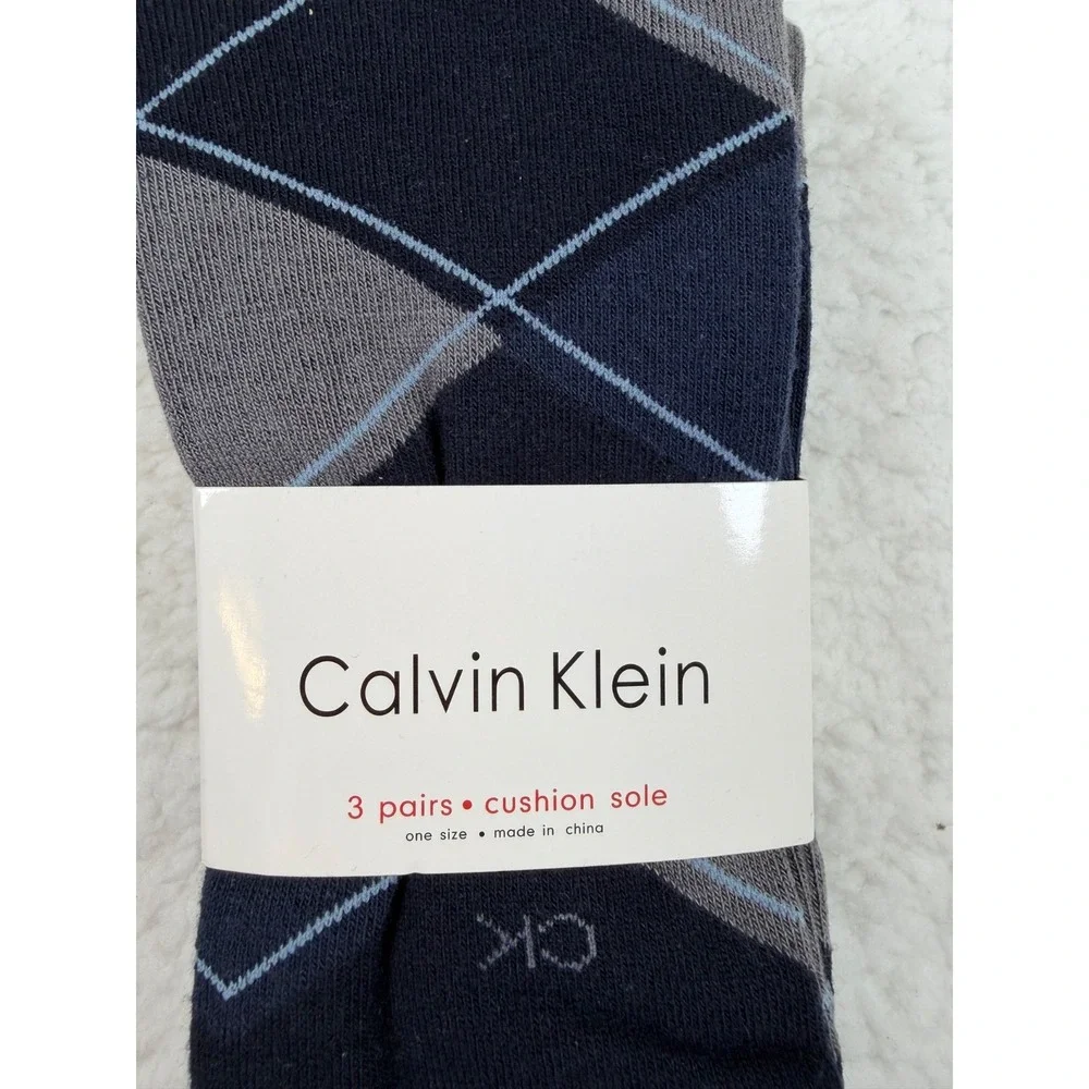 Calvin Klein Men's Argyle Crew Socks 3 Pack Navy Gray Cushion Sole US 7-12 NWT